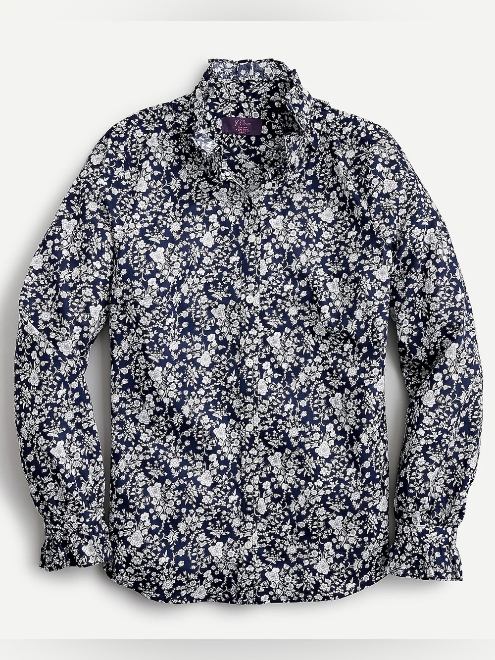 J Crew Liberty Of London Classic Fit Boy Shirt Ruffle Collar Blue Floral Small